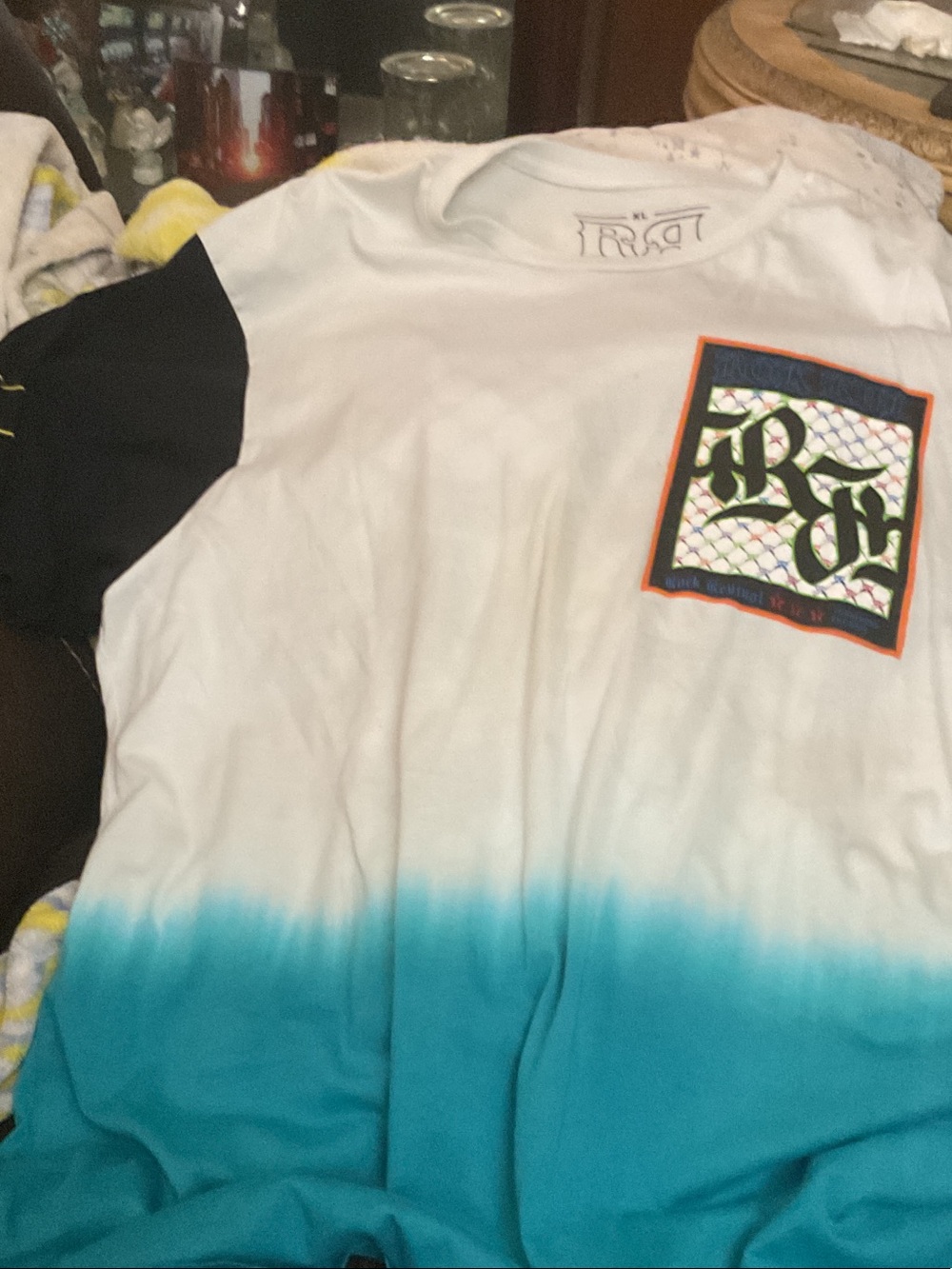 Rock Revival White & Teal Ombre Short Sleeve Graphic Tee
